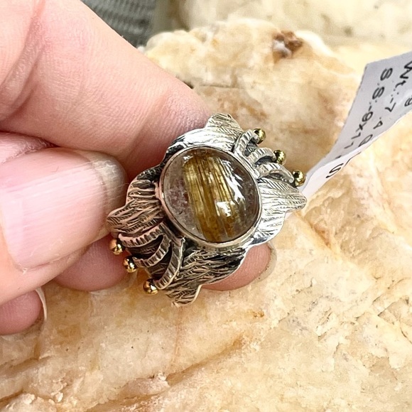 RUTILATED QUARTZ 2-tone 925 sterling silver band 9 - Picture 3 of 10